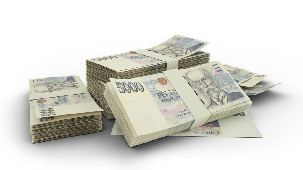 3dstackof5000czechkorunanotesisolatedonwhite