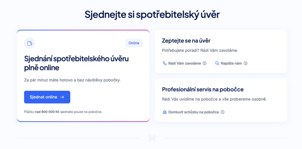 Online sjednání probíhá bez poplatků a s okamžitým vyplacením.