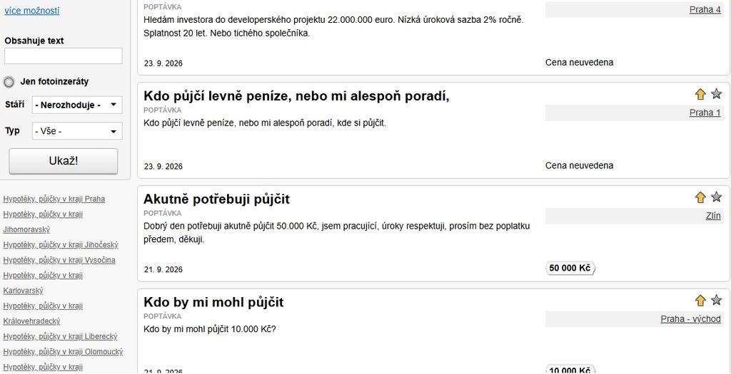 Půjčka domů a na ruku od soukromé osoby? Inzerátů podobného typu rapidně ubývá a půjčování v naprosté většině spadá pod nebankovní trh velkých firem "online". I přes jejich licenci ČNB a regulaci zde někdy dochází k neřízeným přeplatkům a dluhové spirále u klienta.
