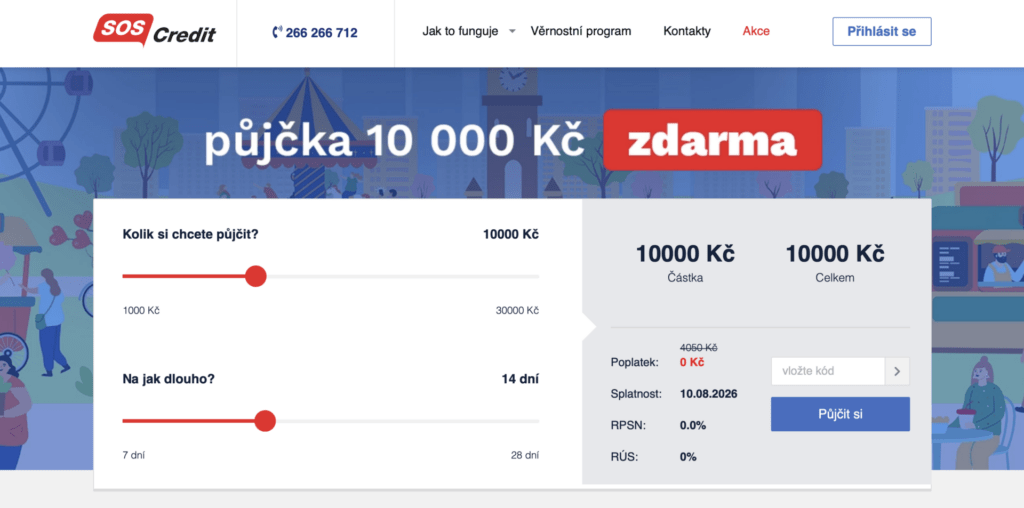SOS Credit nabízí novým klientům první bezplatné čerpání.