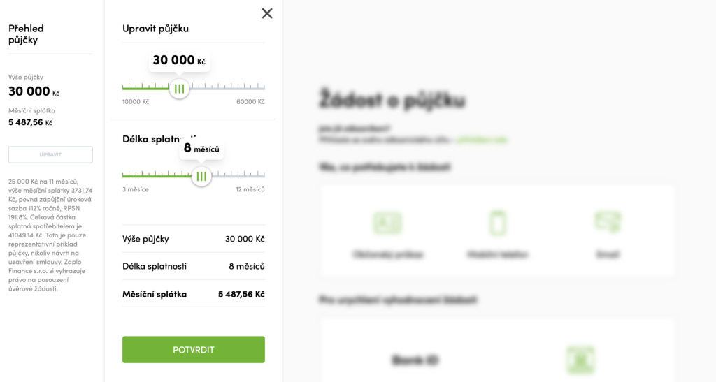 Web Zaplo nabízí přehledný kalkulátor, který po zadání požadované částky okamžitě zobrazí parametry úvěru.
