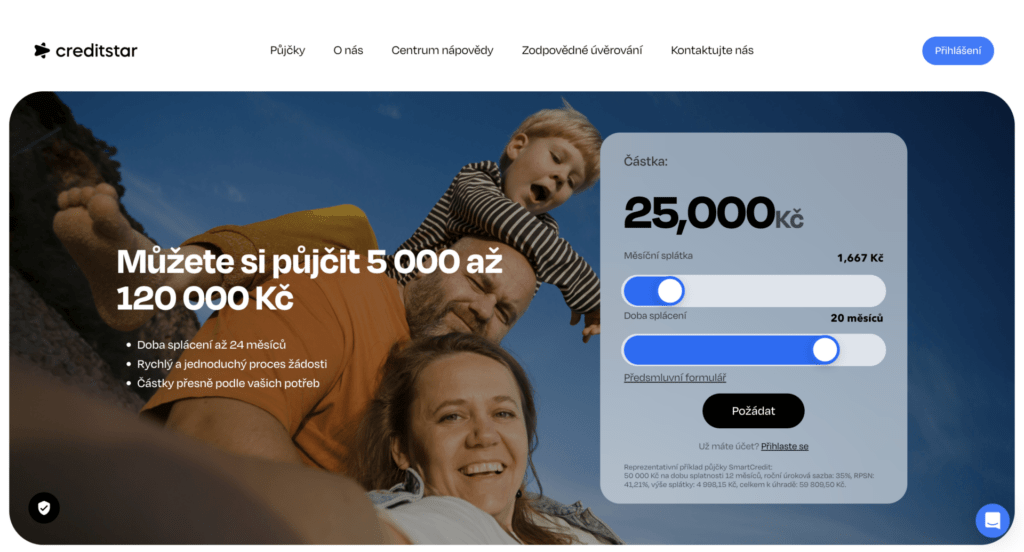Společnost nabízí půjčky od 5 000 do 120 000 Kč s pevnou splatností až na 24 měsíců.